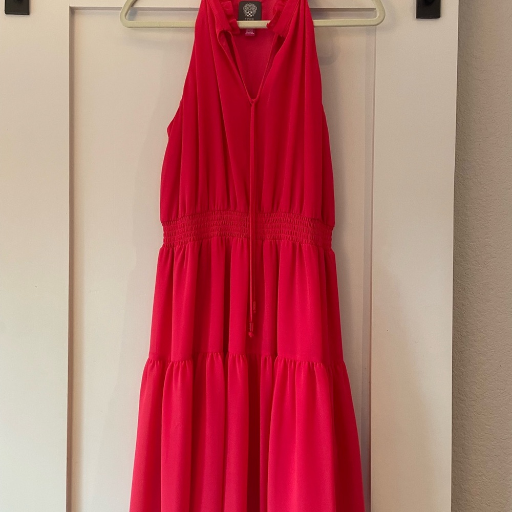 Vince Camuto Bright Pink Ruffled Halter Neck Dress